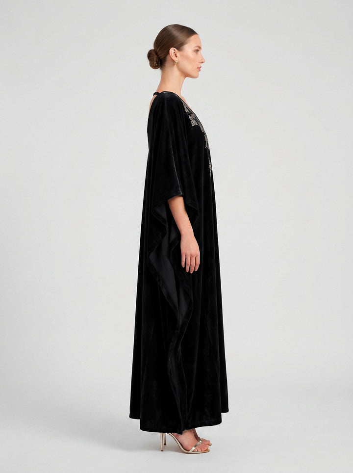 Kaftan Antonella Veludo Preto Bordado Prata