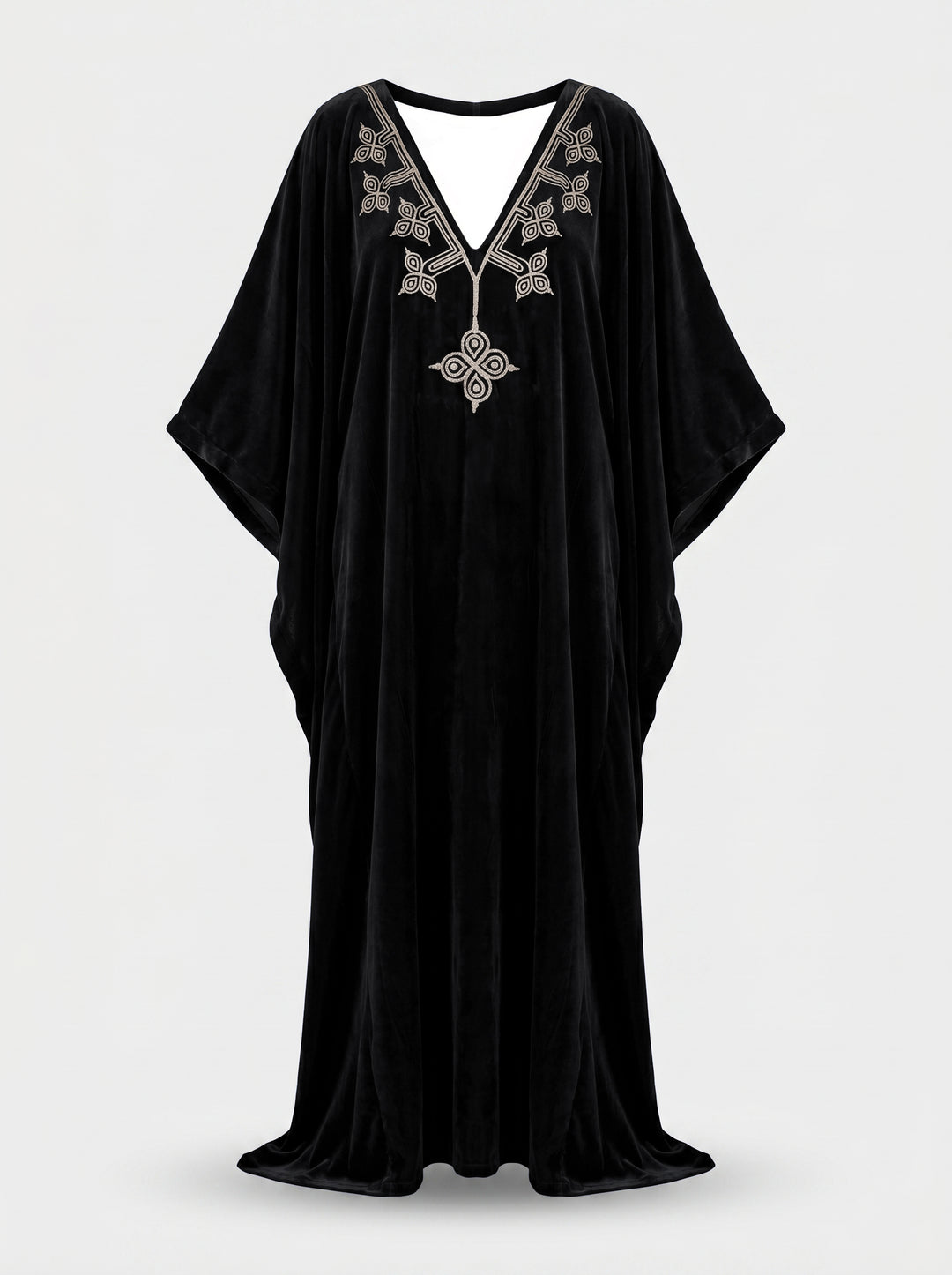 Kaftan Antonella Veludo Preto Bordado Prata