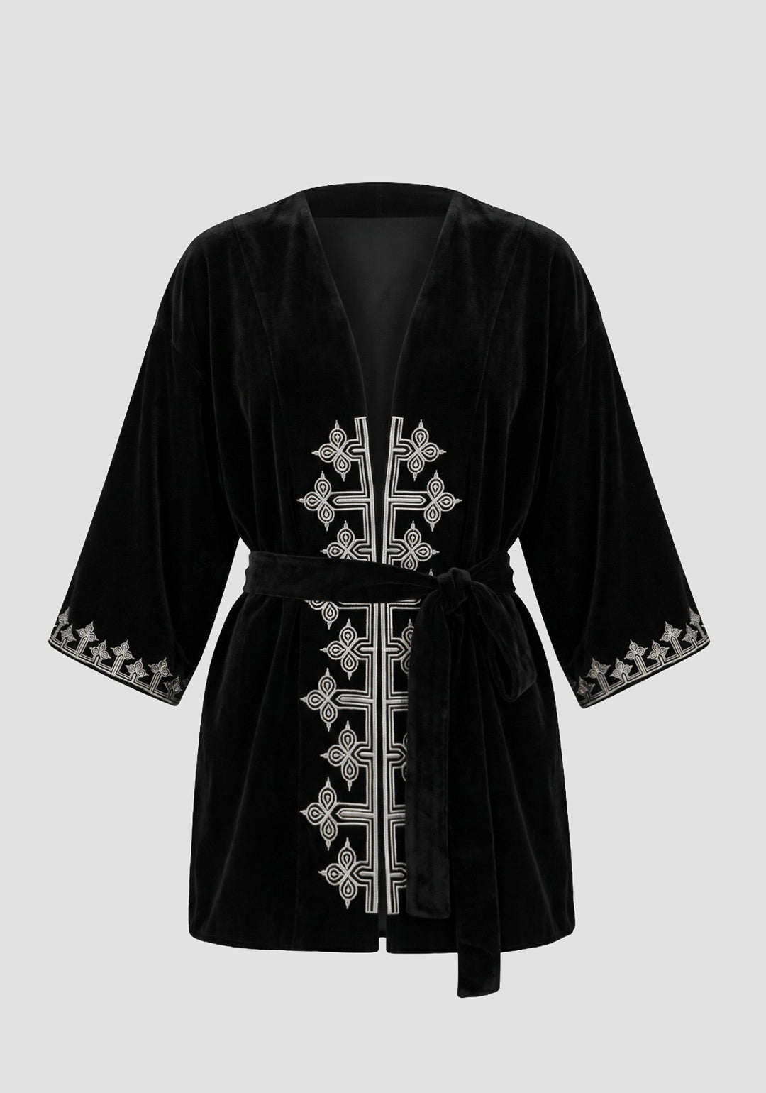 Kimono Antonella Veludo Preto Bordado Prata
