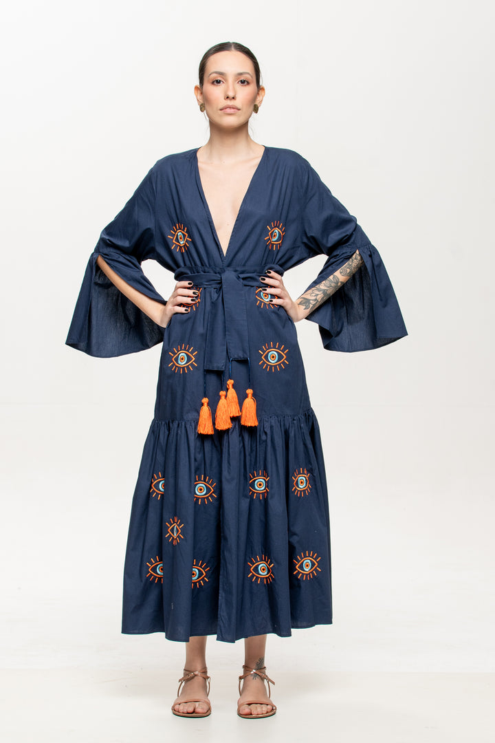 Kimono Proteção Azul Marinho com Laranja