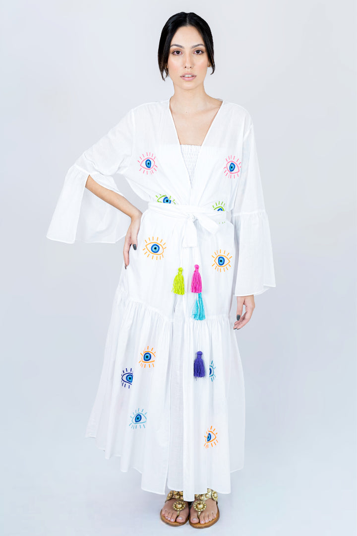 Kimono Proteção Branco com Olhos Coloridos