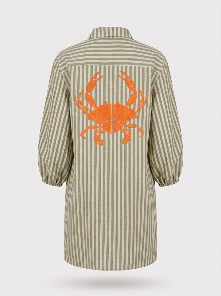 Chemise Curta Maré Alta Verde Listrada King Crab Laranja