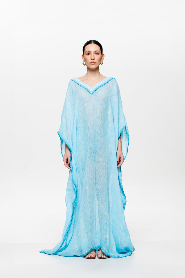 Kaftan Trancoso Longo Azul Claro