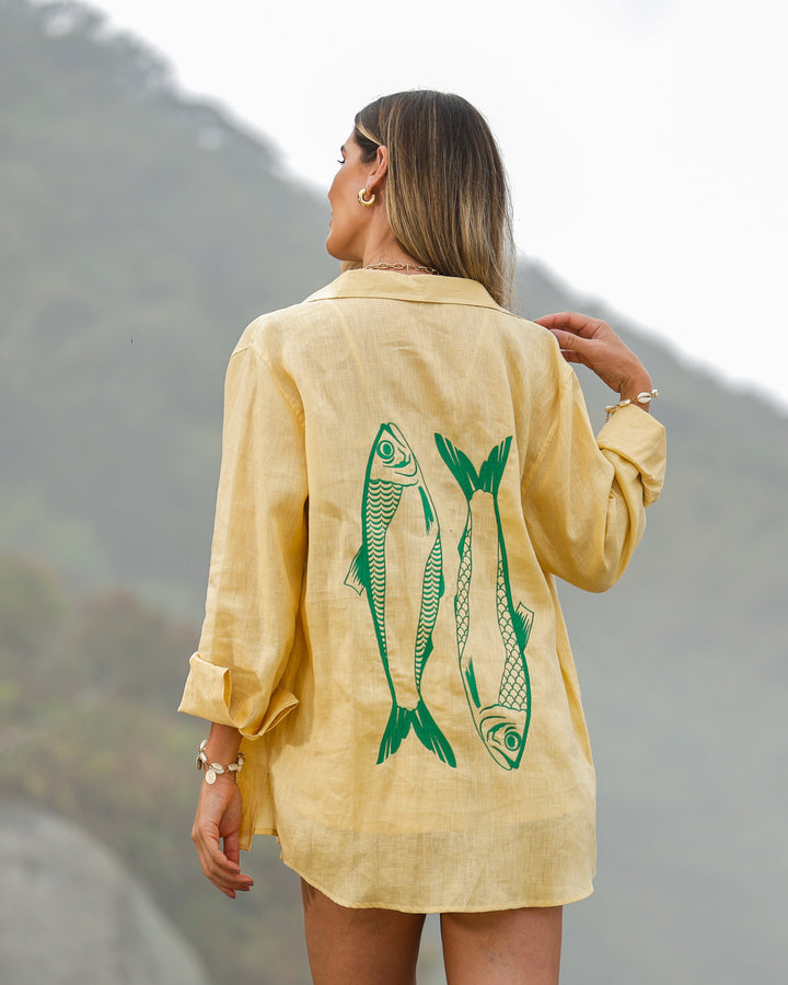 Camisa Oceano Linho Bordado Sardinha