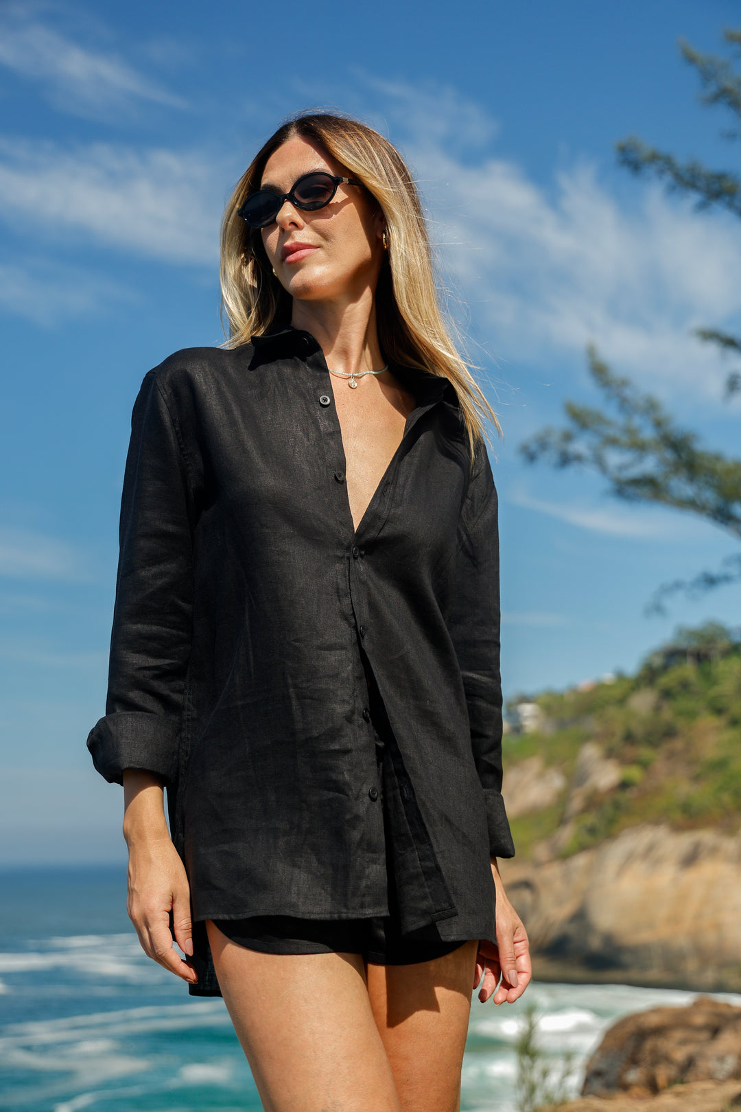 Camisa Cocar Linho Preto
