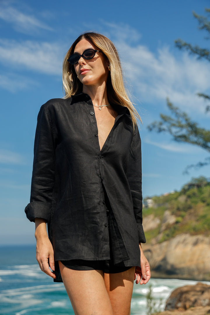 Camisa Cocar Linho Preto