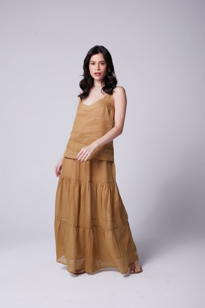 Brigite Green Linen Gauze Skirt