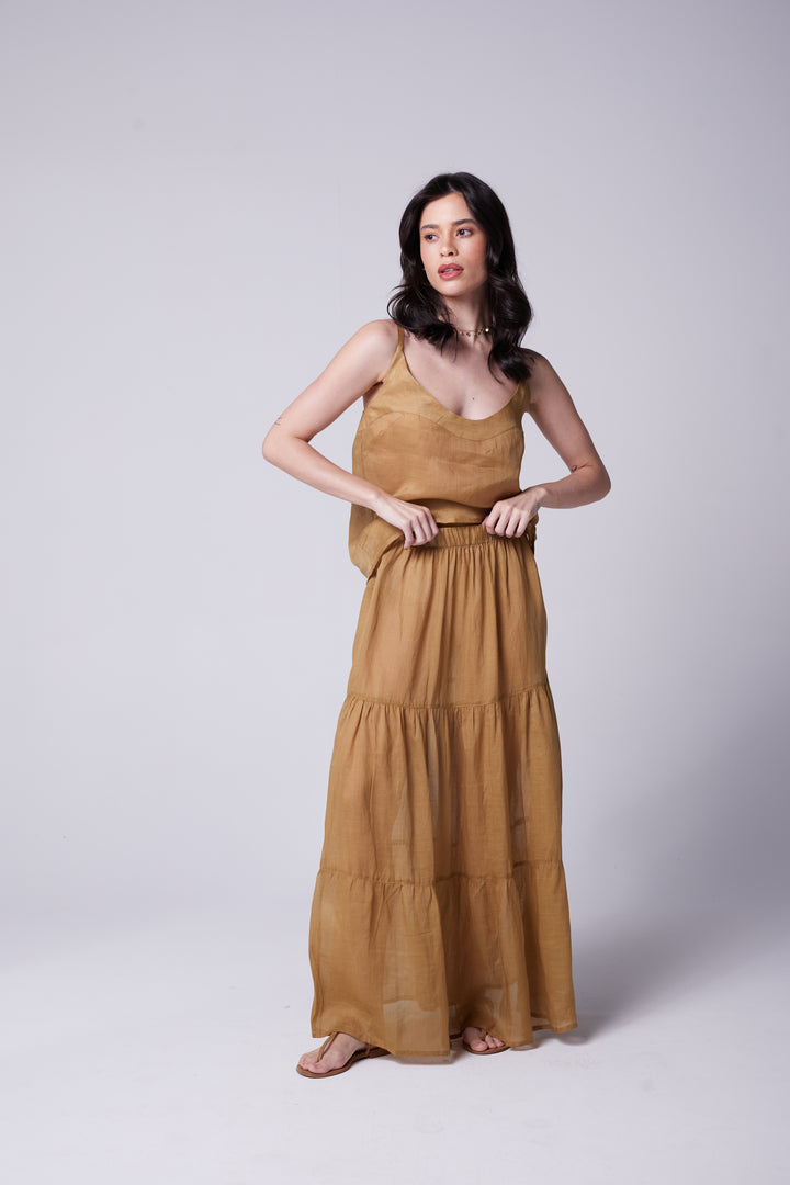 Brigite Green Linen Gauze Skirt