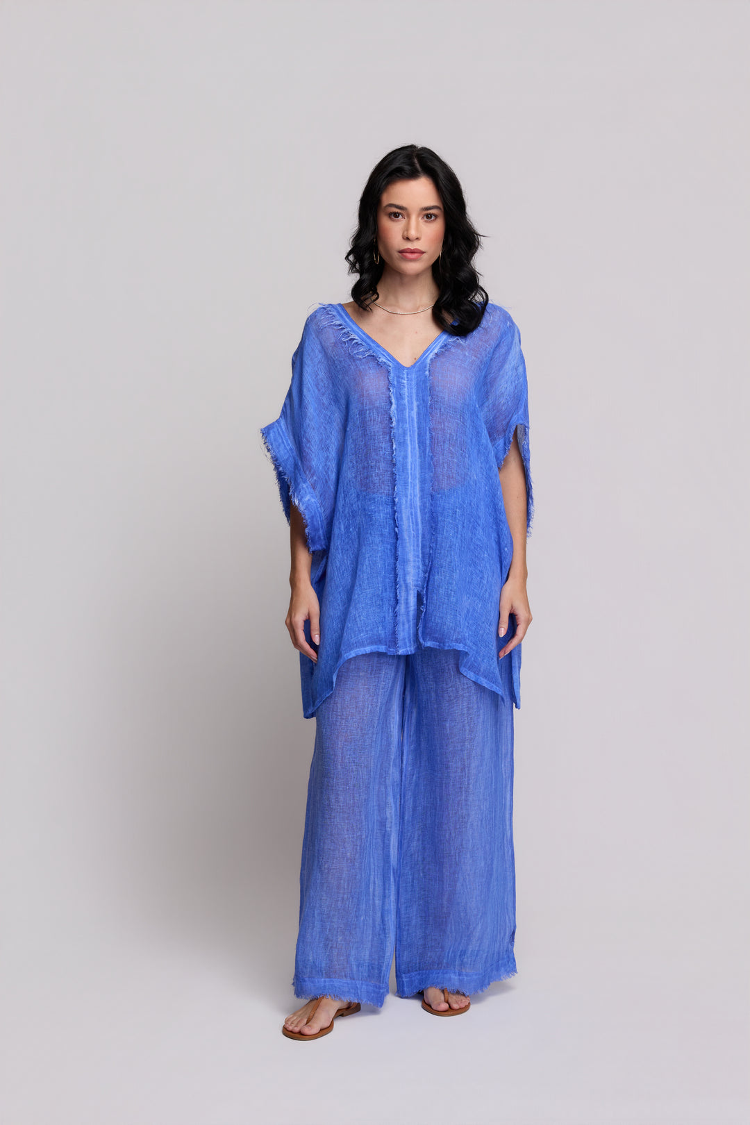 Calça Gaia Gaze de Linho Azul Anil