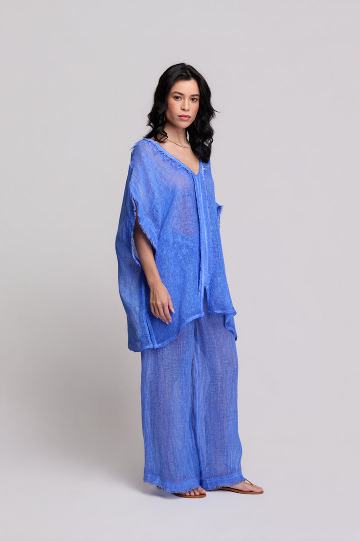 Calça Gaia Gaze de Linho Azul Anil