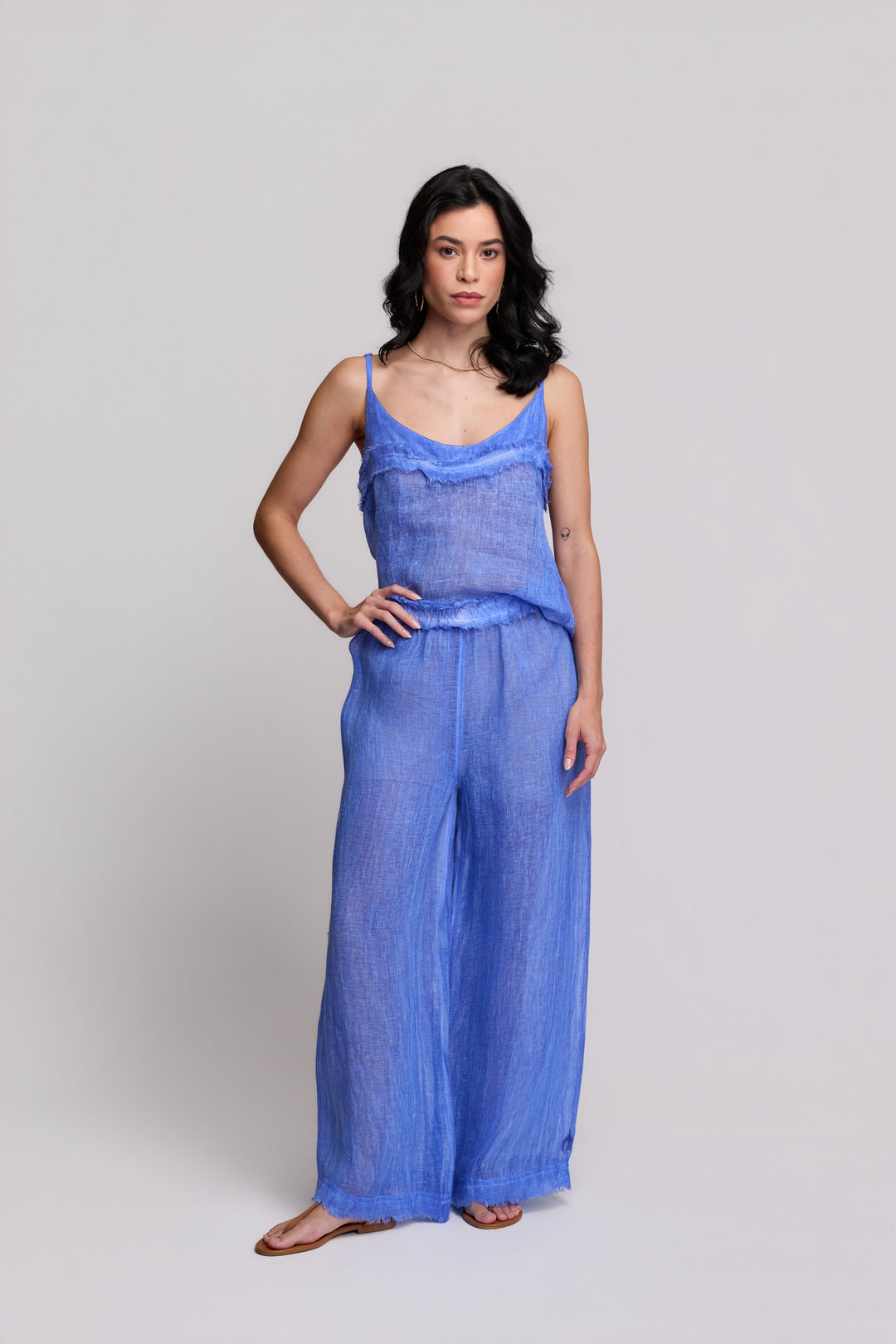Calça Gaia Gaze de Linho Azul Anil