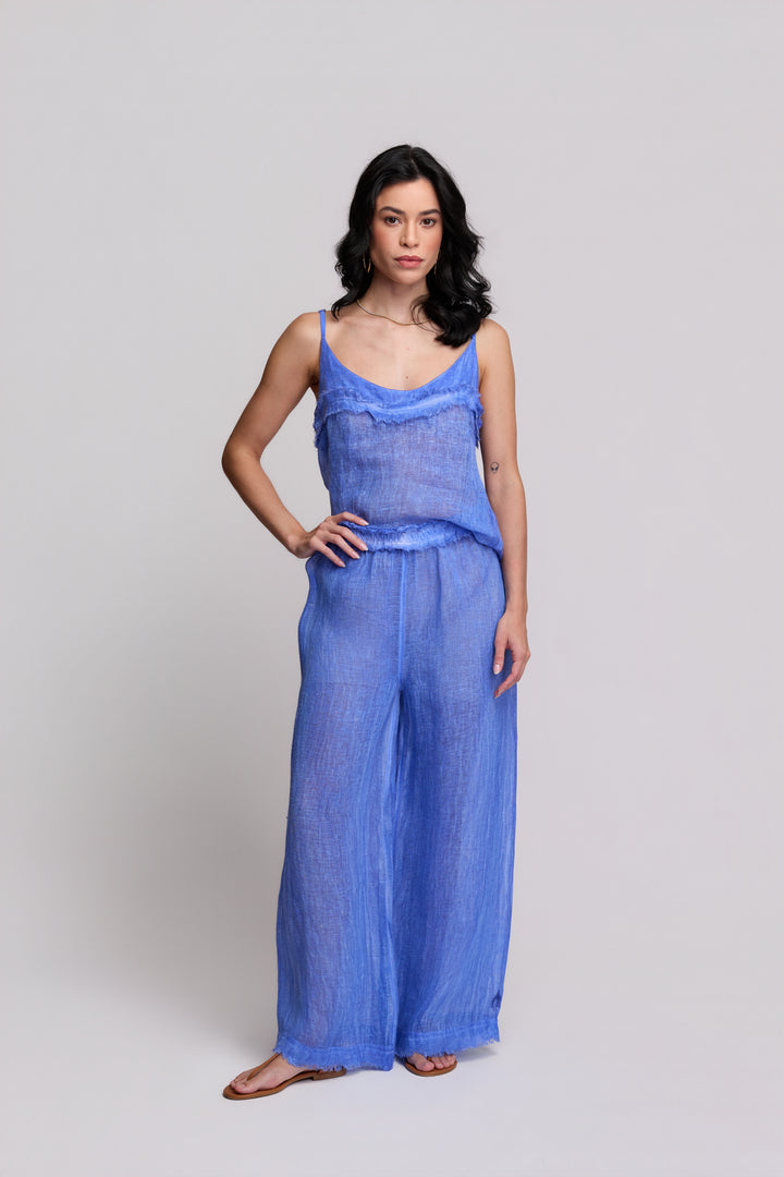 Calça Gaia Gaze de Linho Azul Anil