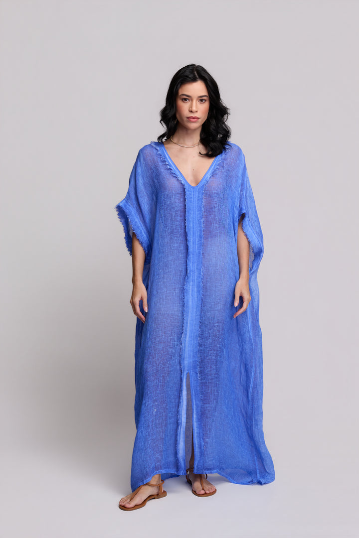 Kaftan Gaia Gaze de Linho Azul Anil