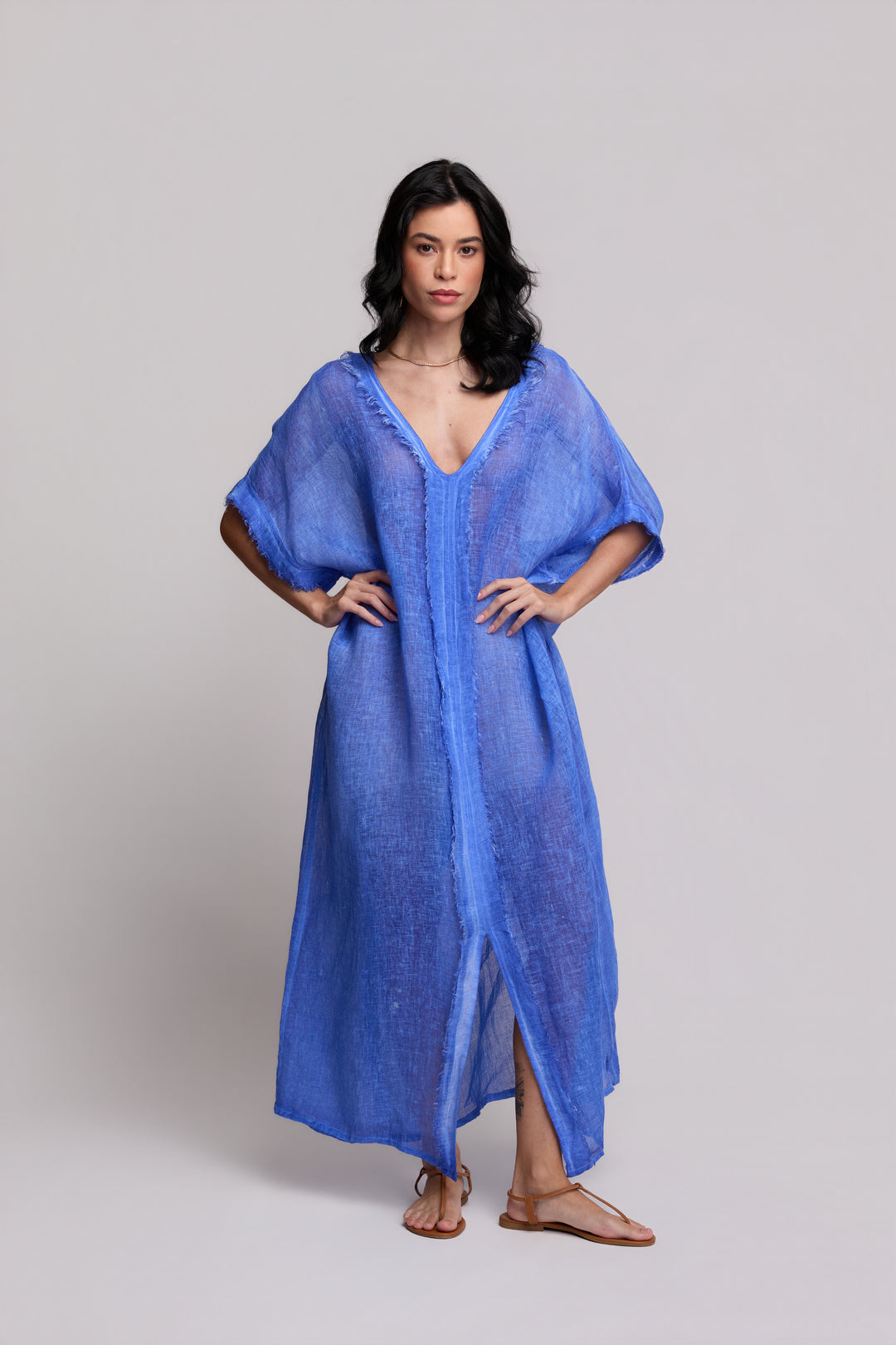 Kaftan Gaia Gaze de Linho Azul Anil