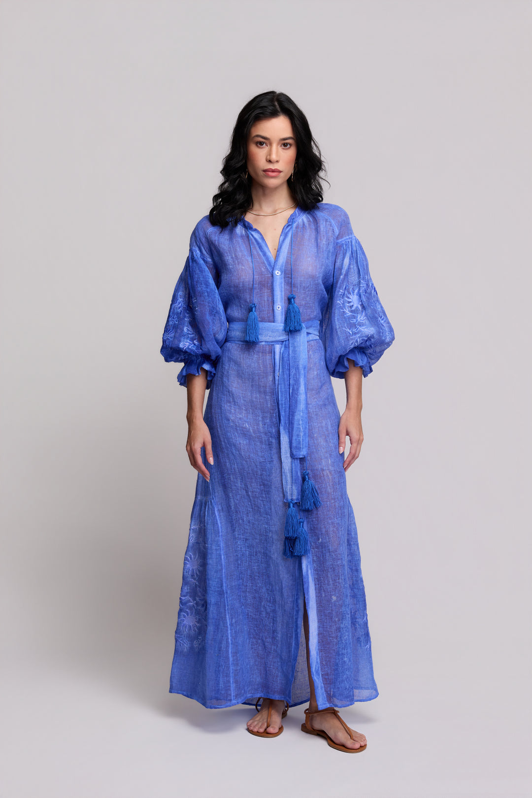 Vestido Valentina Gaze de Linho Azul Anil
