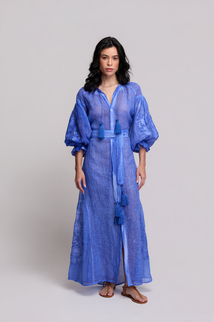 Vestido Valentina Gaze de Linho Azul Anil
