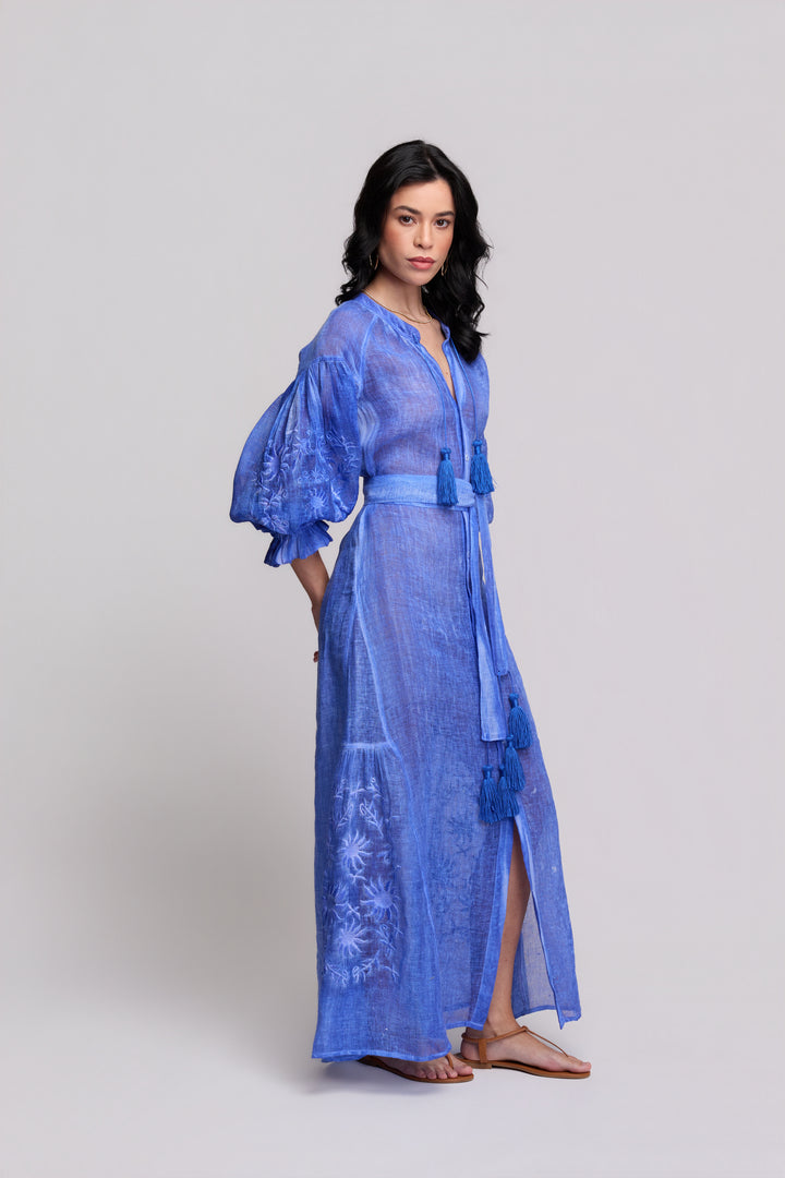 Vestido Valentina Gaze de Linho Azul Anil