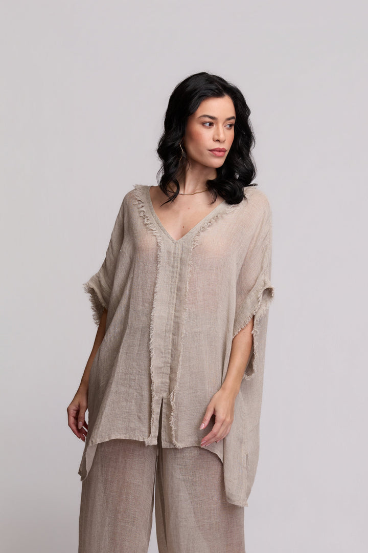 Blusa Gaia Gaze de Linho Bege