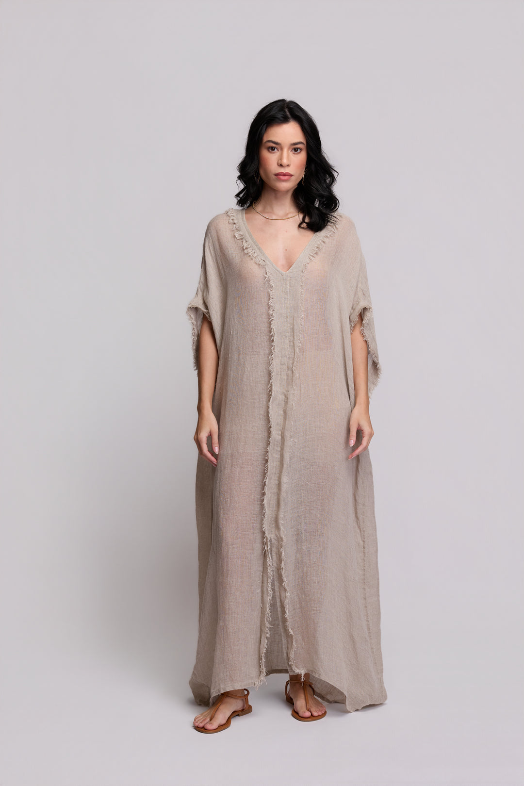 Kaftan Gaia Gaze de Linho Bege