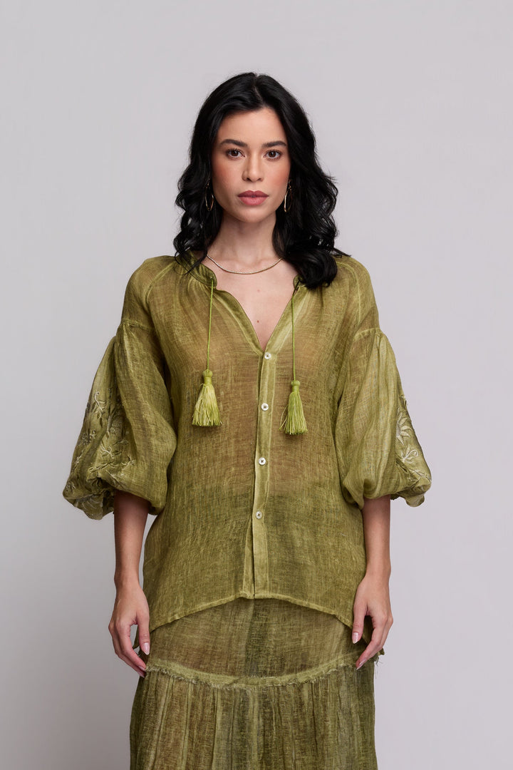 Bata Valentina Gaze de Linho Verde Oliva