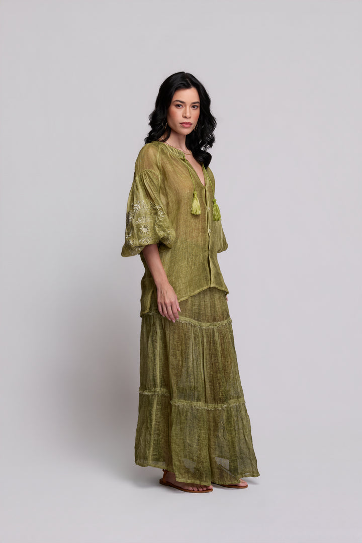 Bata Valentina Gaze de Linho Verde Oliva