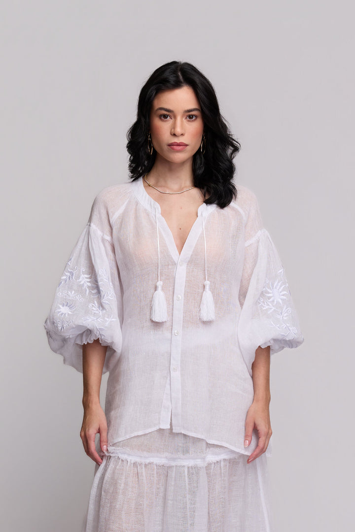 Bata Valentina Gaze de Linho Branco com Branco