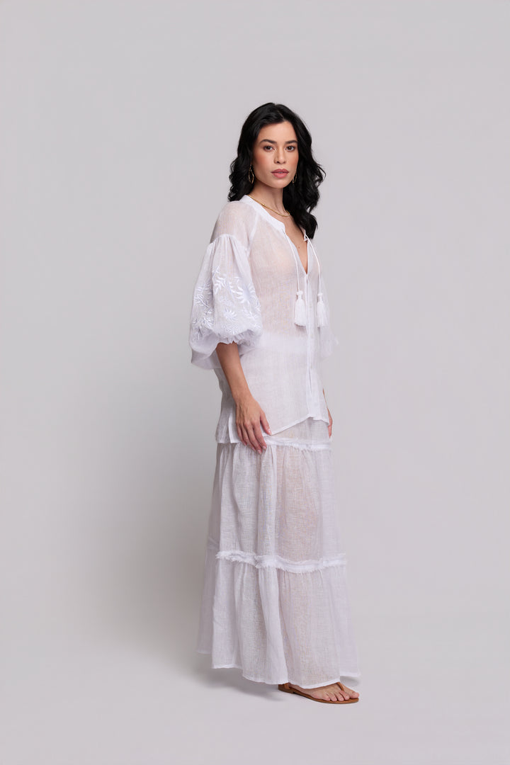 Bata Valentina Gaze de Linho Branco com Branco