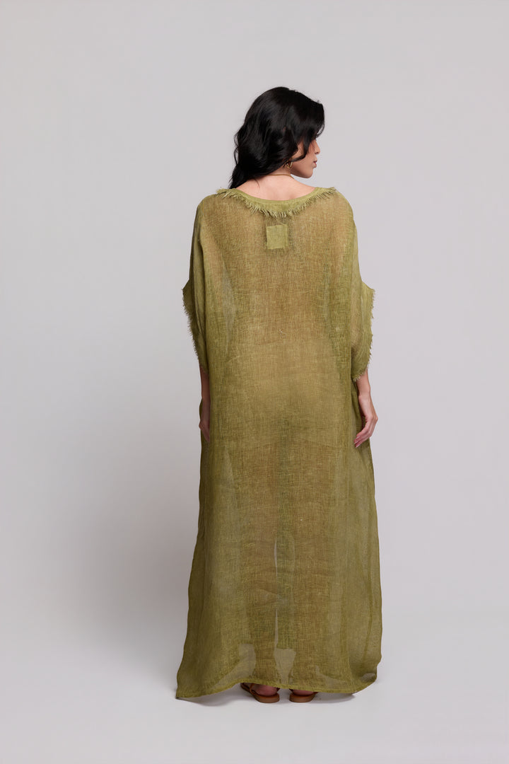 Kaftan Gaia Gaze de Linho Verde Oliva