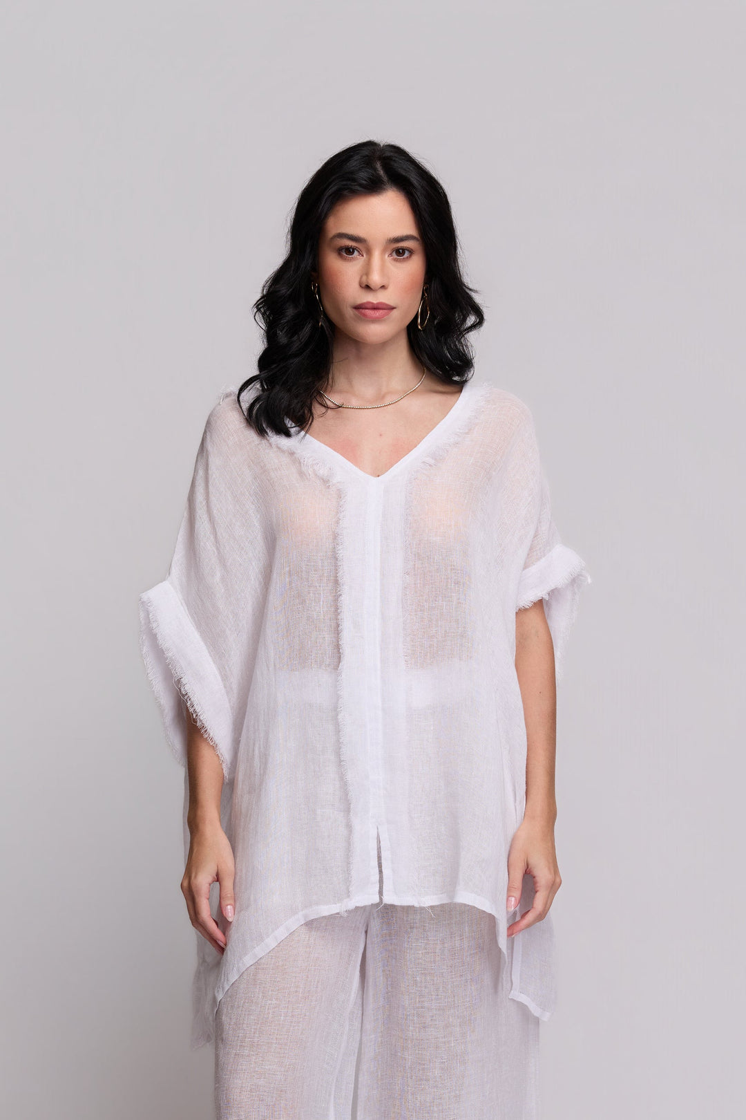 Blusa Gaia Gaze de Linho Branco