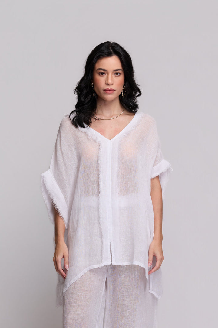 Blusa Gaia Gaze de Linho Branco