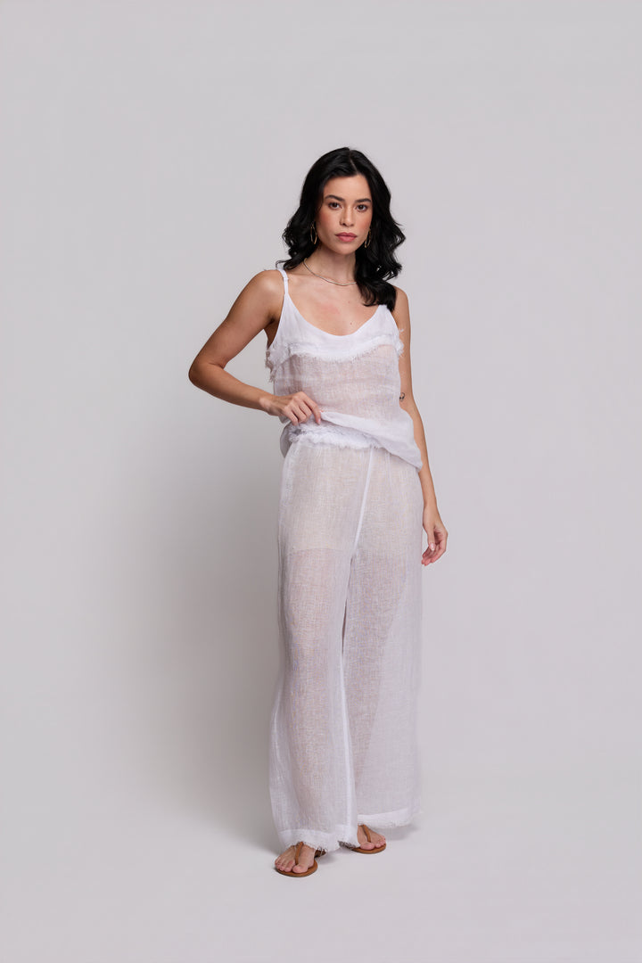 Calça Gaia Gaze de Linho Branco