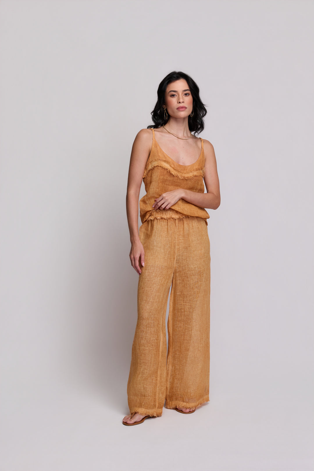 Calça Gaia Gaze de Linho Caramelo