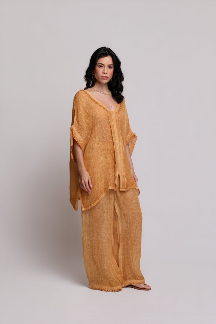 Calça Gaia Gaze de Linho Caramelo