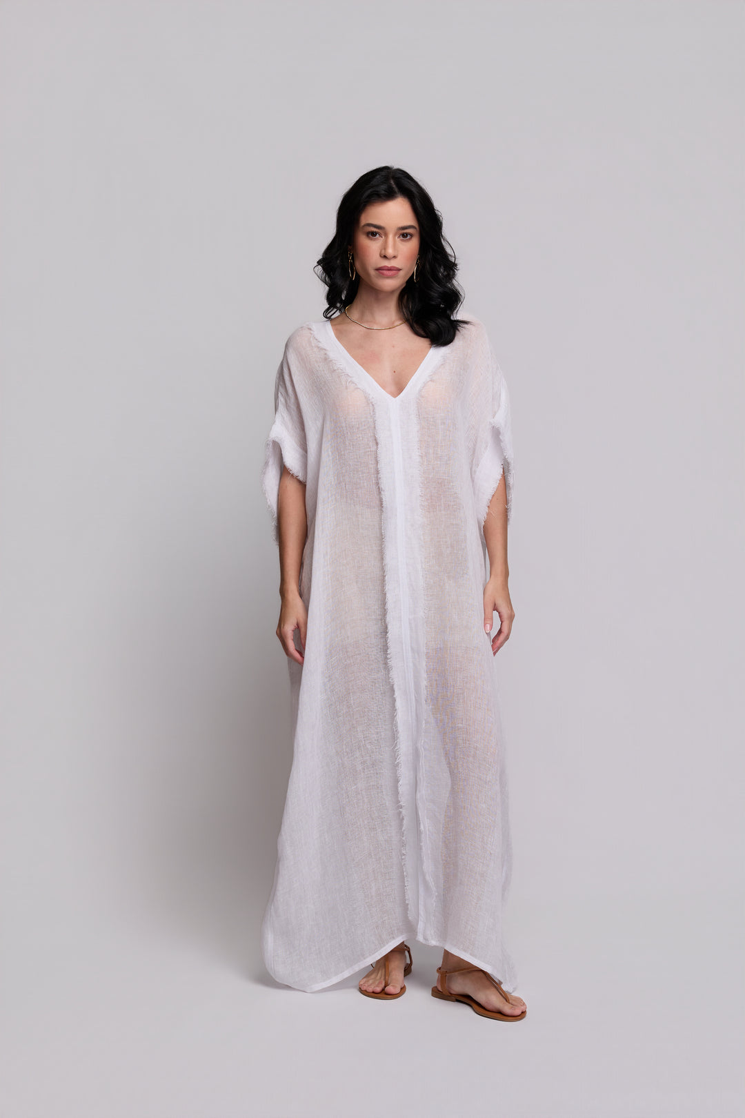 Kaftan Gaia Gaze de Linho Branco