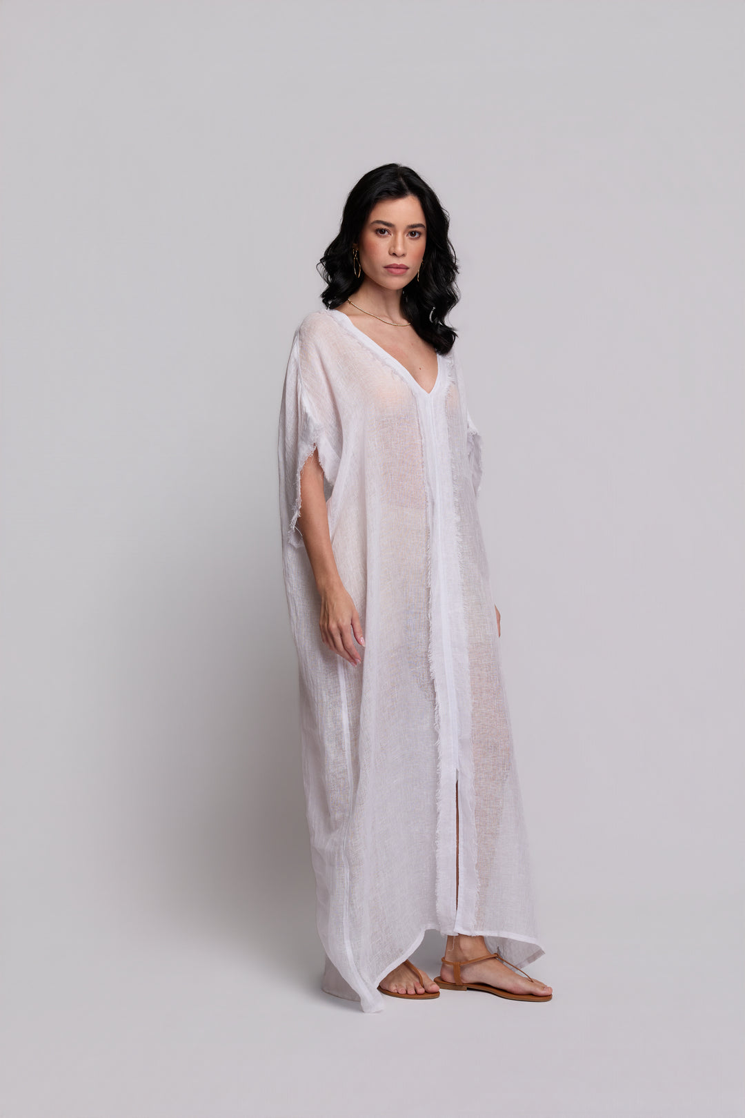 Kaftan Gaia Gaze de Linho Branco