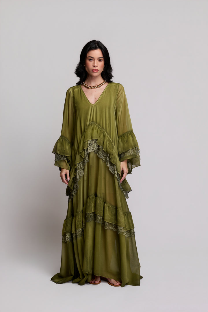 Brigite Green Linen Gauze Skirt
