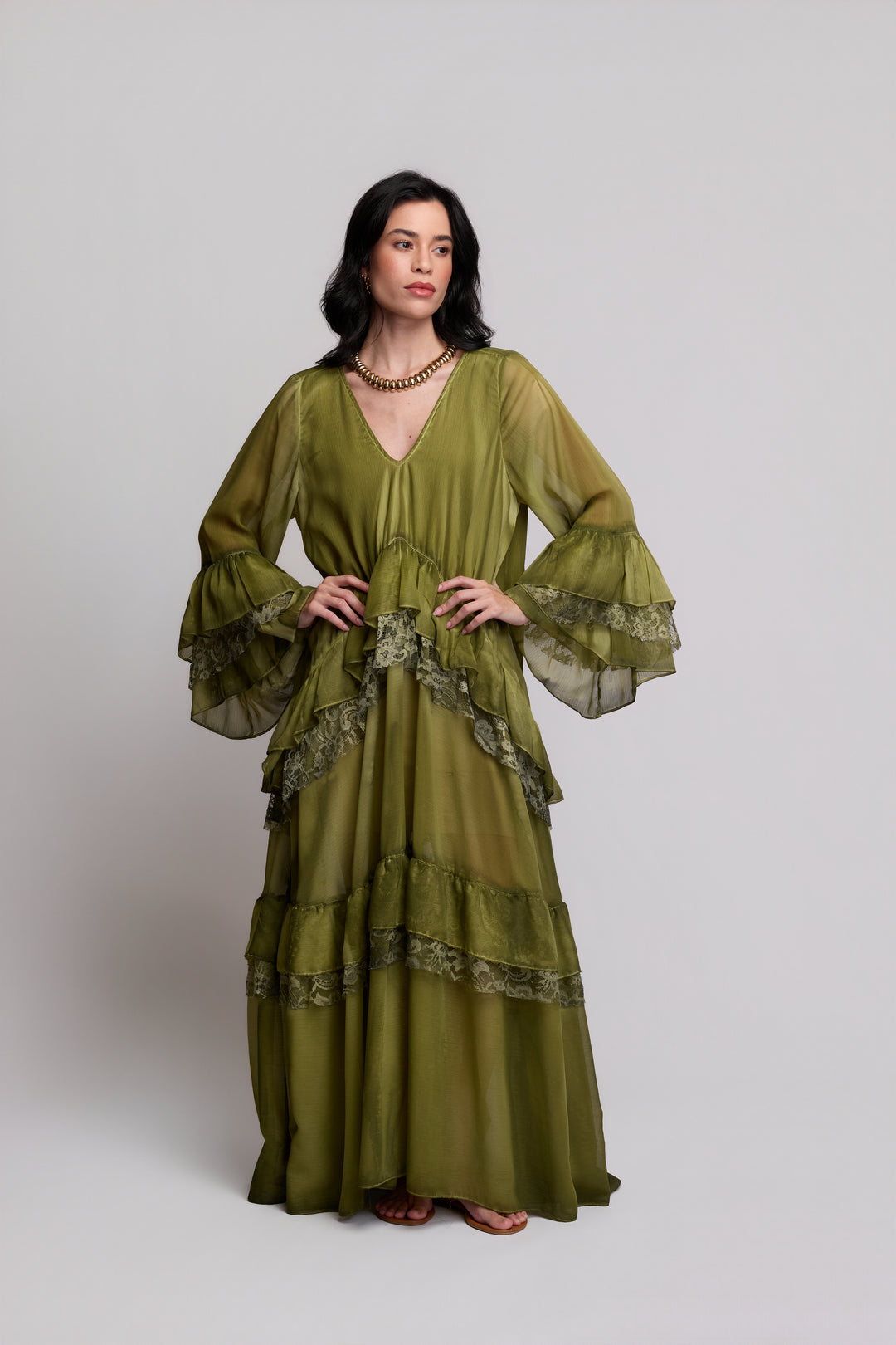 Brigite Green Linen Gauze Skirt