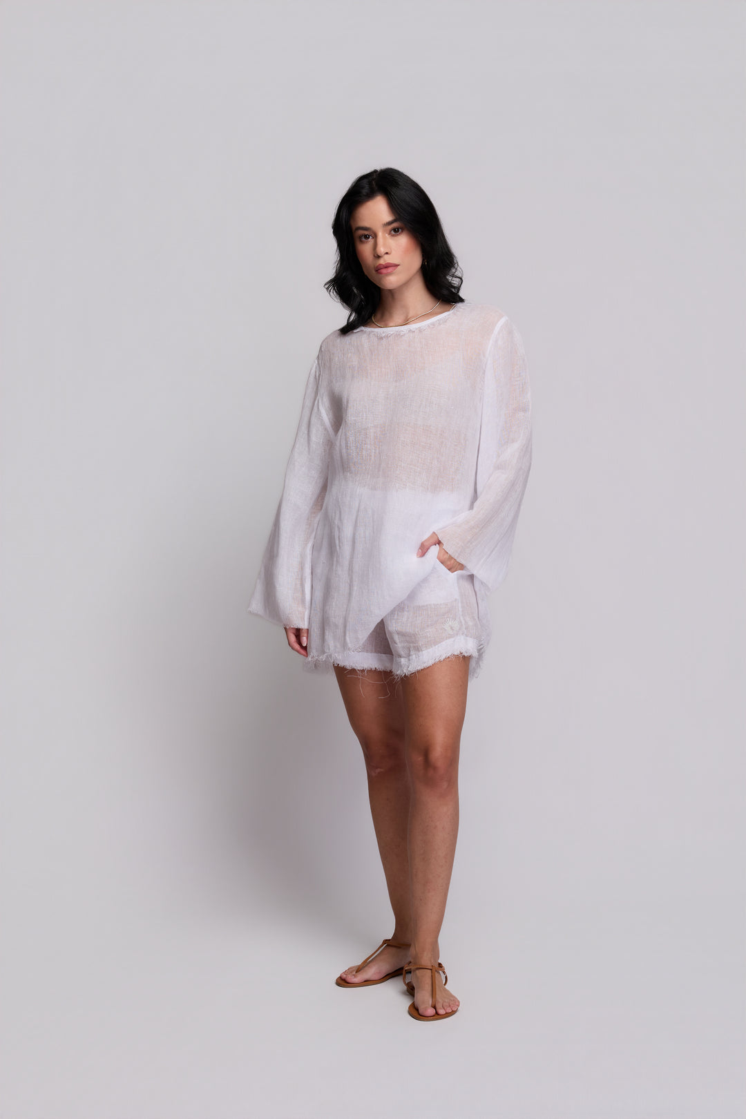 Bata Unissex Gaia Gaze de Linho Branco