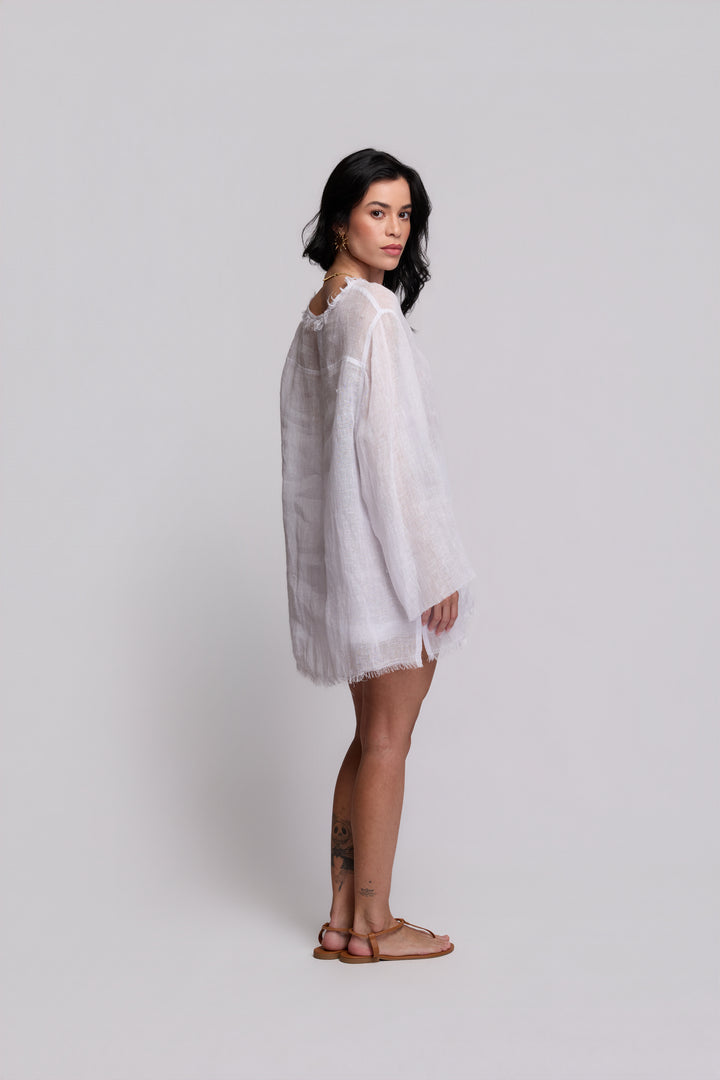 Shorts Gaia Gaze de Linho Branco