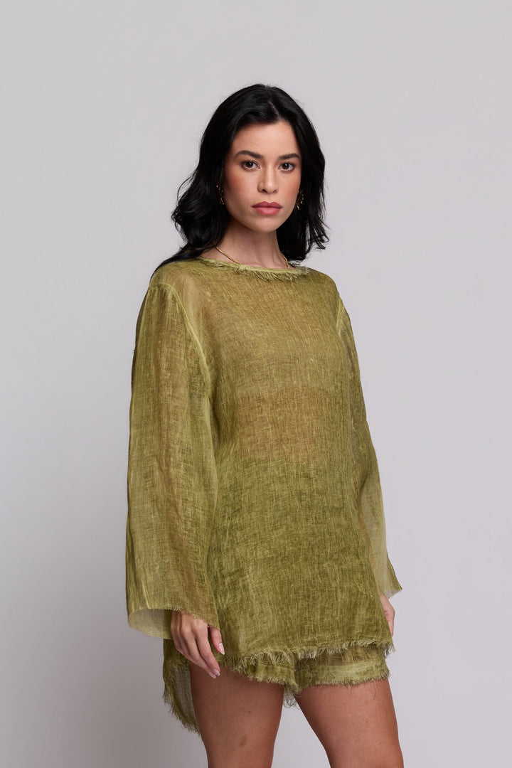 Bata Unissex Gaia Gaze de Linho Verde Oliva