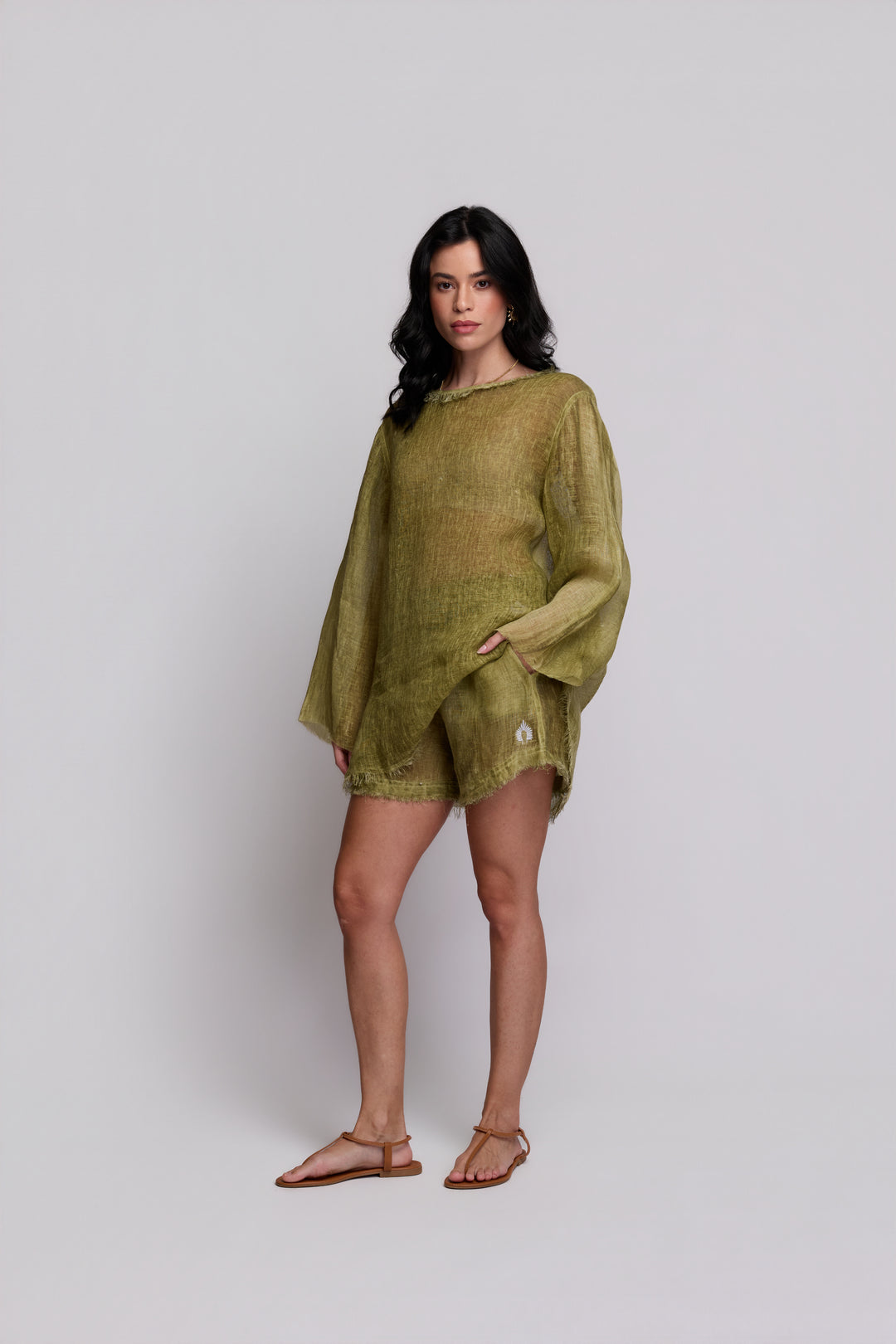 Shorts Gaia Gaze de Linho Verde Oliva