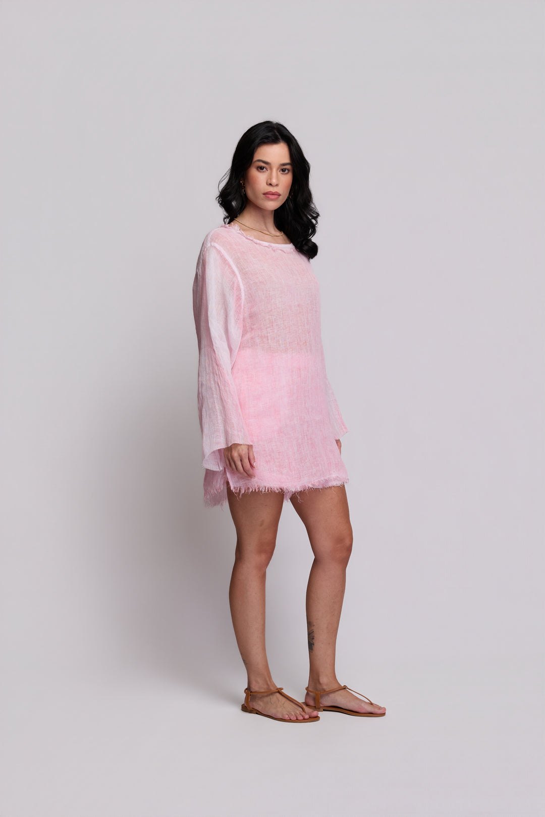 Shorts Gaia Gaze de Linho Rosa Claro