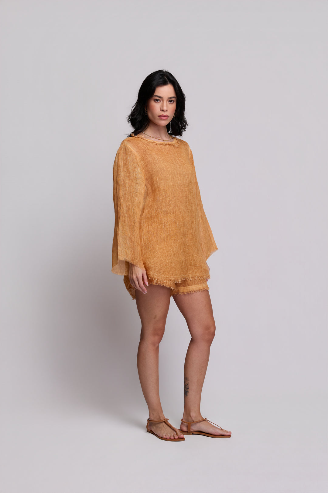Shorts Gaia Gaze de Linho Caramelo