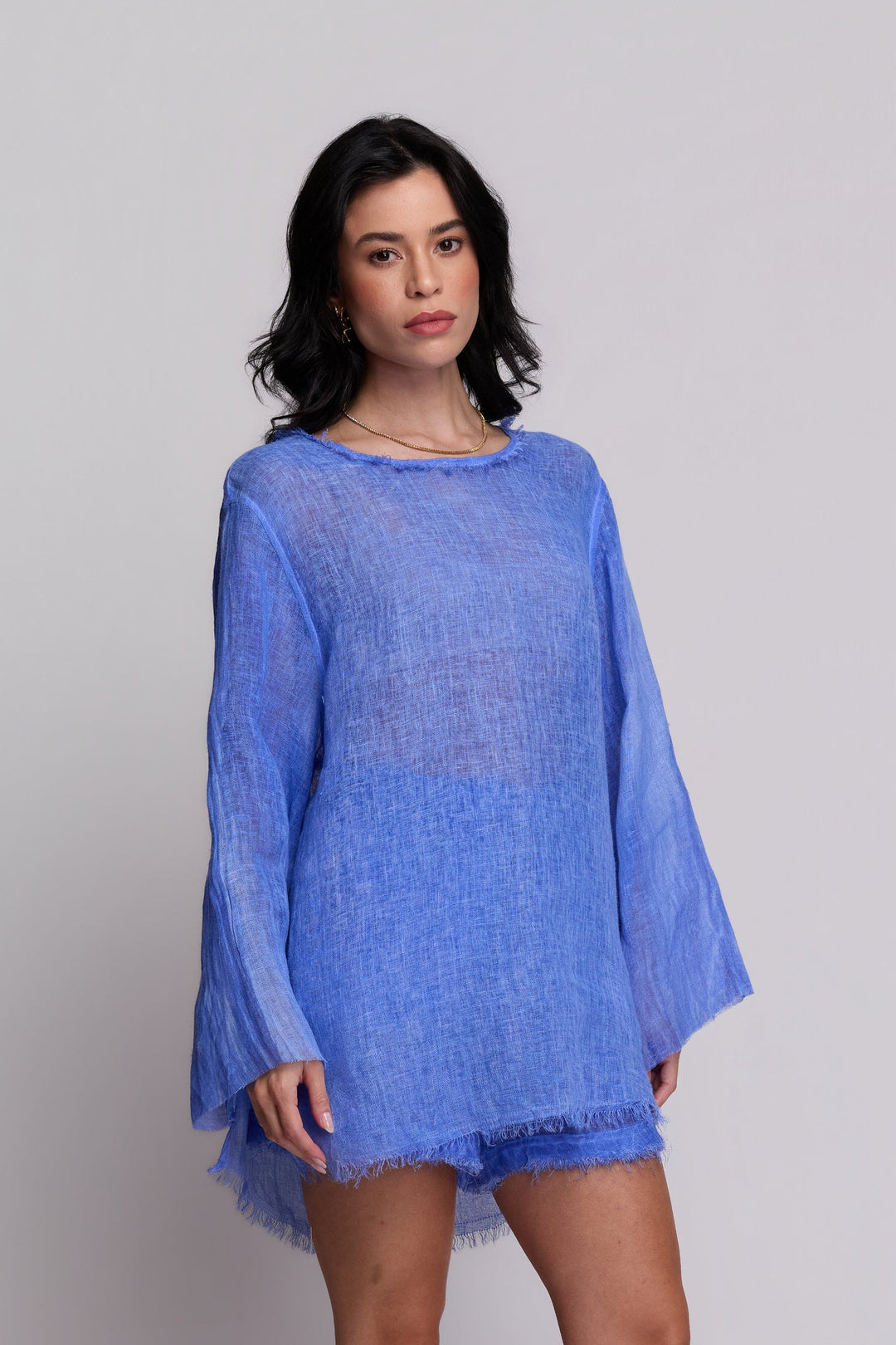 Shorts Gaia Gaze de Linho Azul Anil