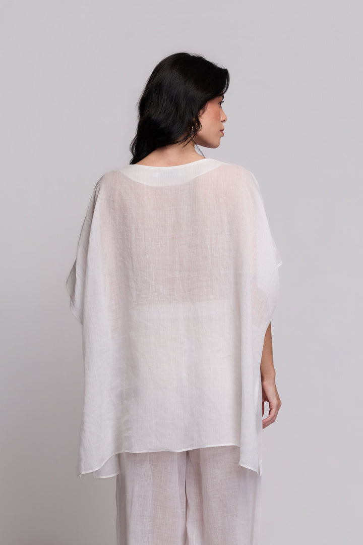 Blusa Flora Rami Branco Bordado Azul