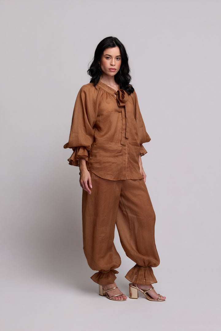 Calça Aladim Flora Rami Marrom