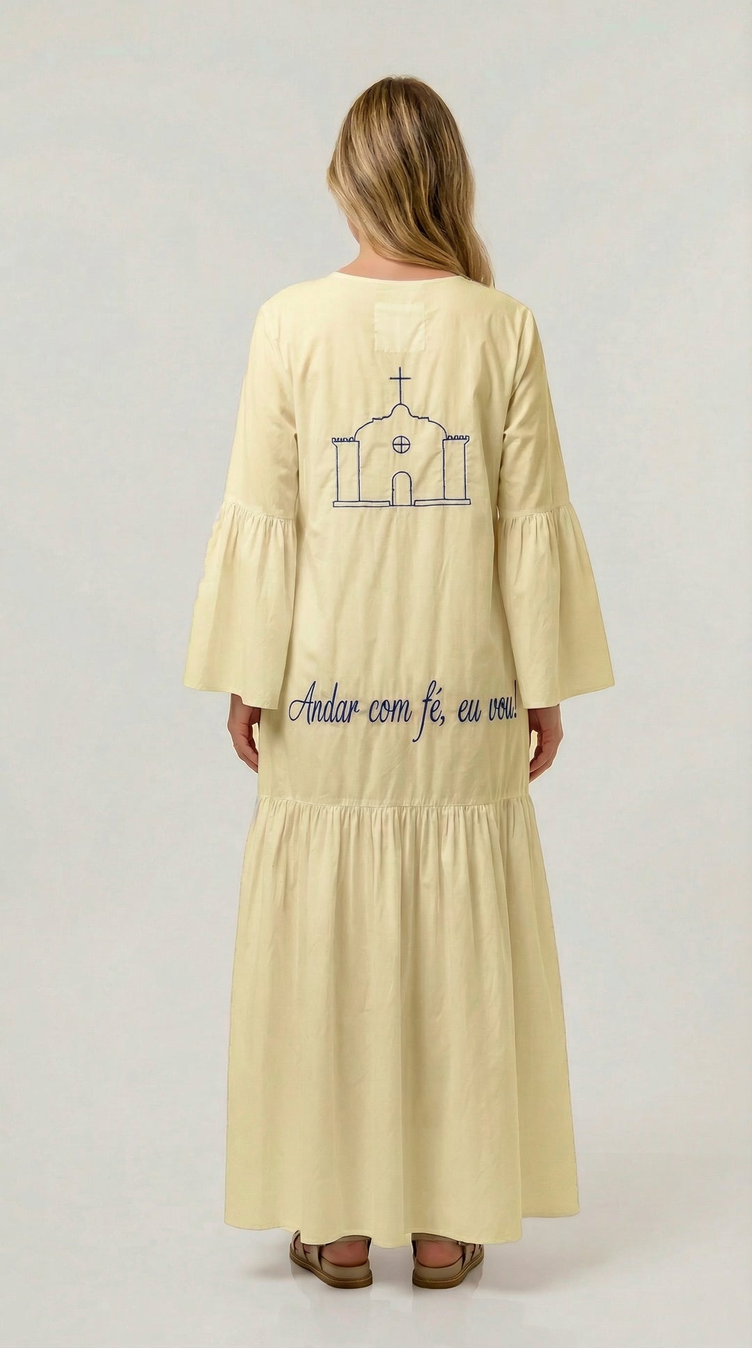Kimono Trancoso Amarelo Manteiga com Azul