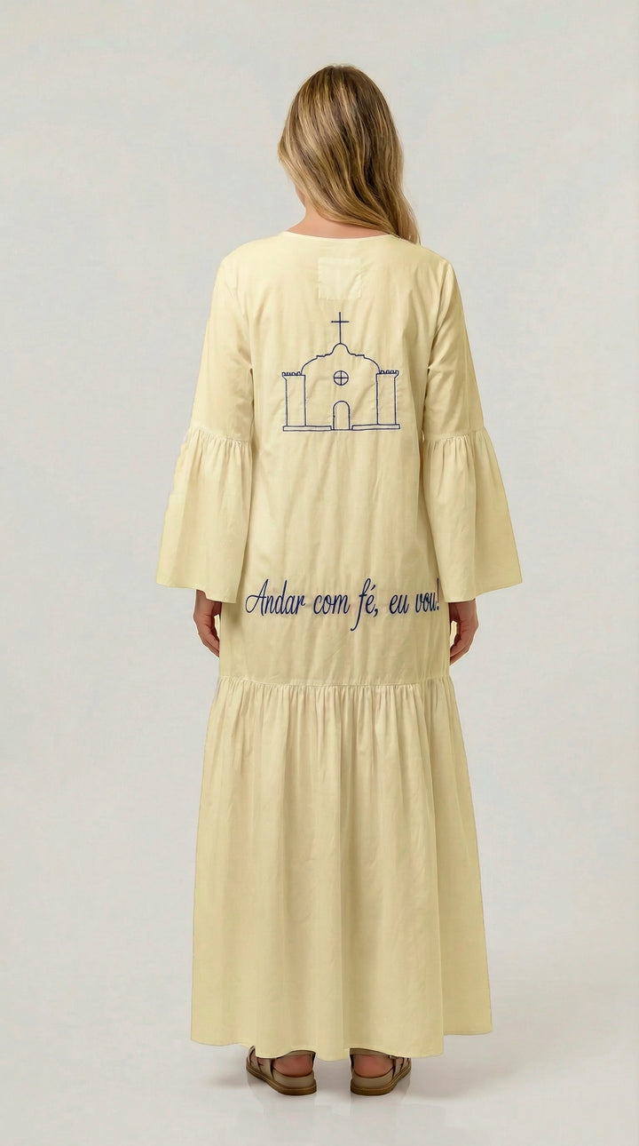 Kimono Trancoso Amarelo Manteiga com Azul