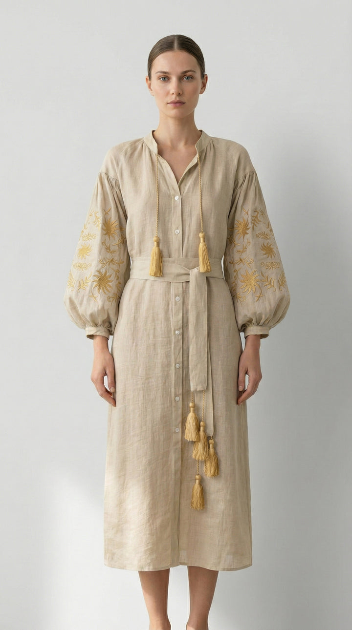 Vestido Chemise Afrodity Pérola com Dourado