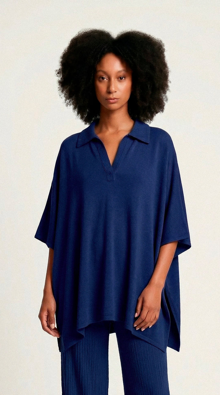 Kaftan Curto Falésias Azul Marinho